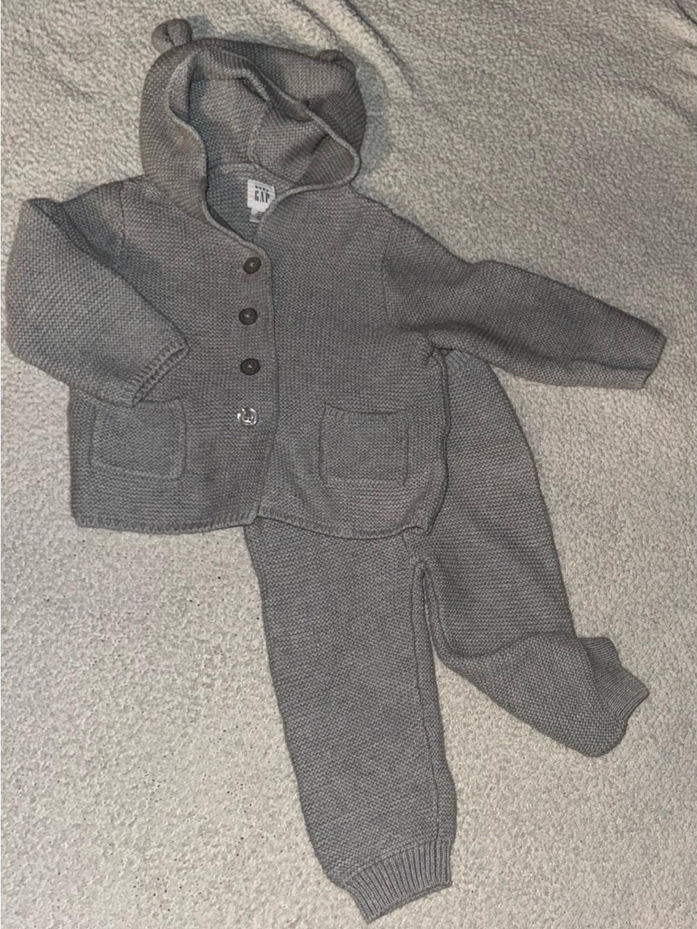Baby Gap Gray Knit Hooded Cardigan Pants Set 12-18M